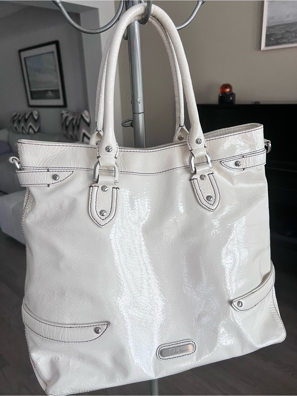 Cole Haan White Patent Tote with Double Top Handles